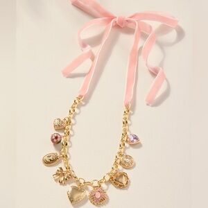 Francesca's Pink Ribbon Gold Charm Necklace